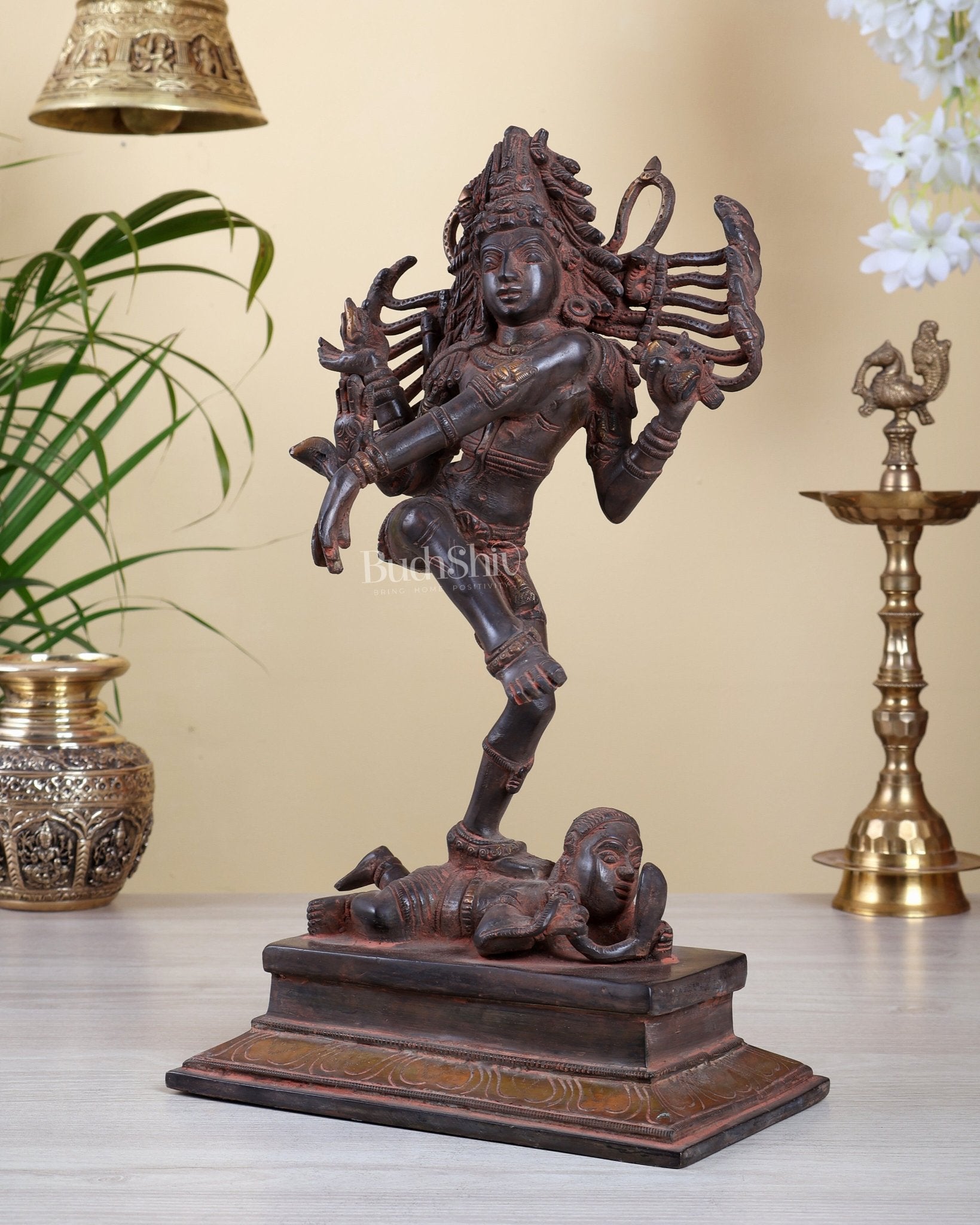 Brass Dancing Shiva Nataraja statue 14" Red sand finish antique - Budhshiv.com
