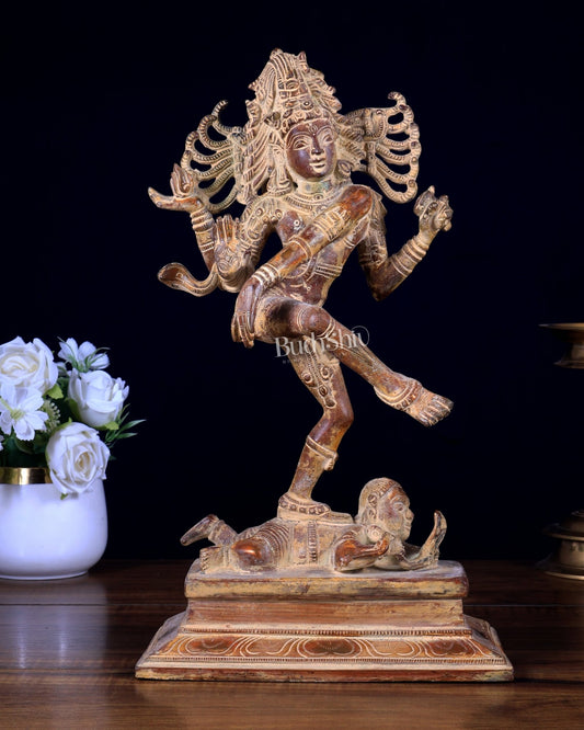 Brass Dancing Shiva Nataraja statue 14" rustic finish - Budhshiv.com
