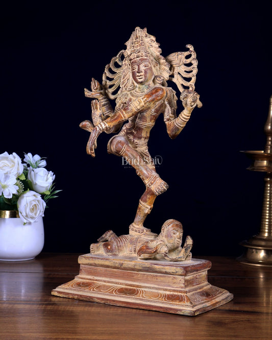 Brass Dancing Shiva Nataraja statue 14" rustic finish - Budhshiv.com