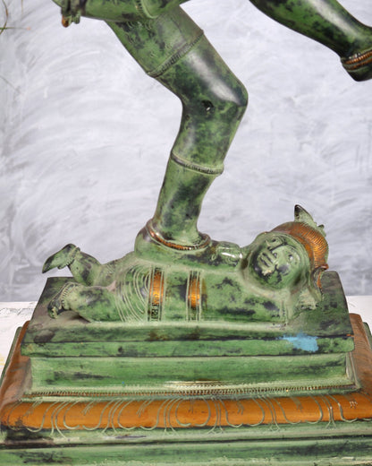 Brass Dancing Shiva Nataraja statue 27 inch Green antique tone - Budhshiv.com
