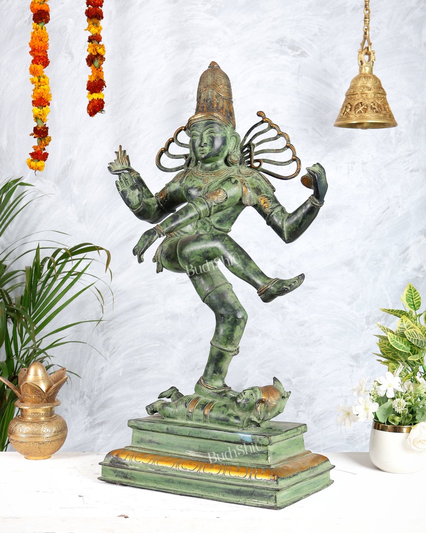 Brass Dancing Shiva Nataraja statue 27 inch Green antique tone - Budhshiv.com