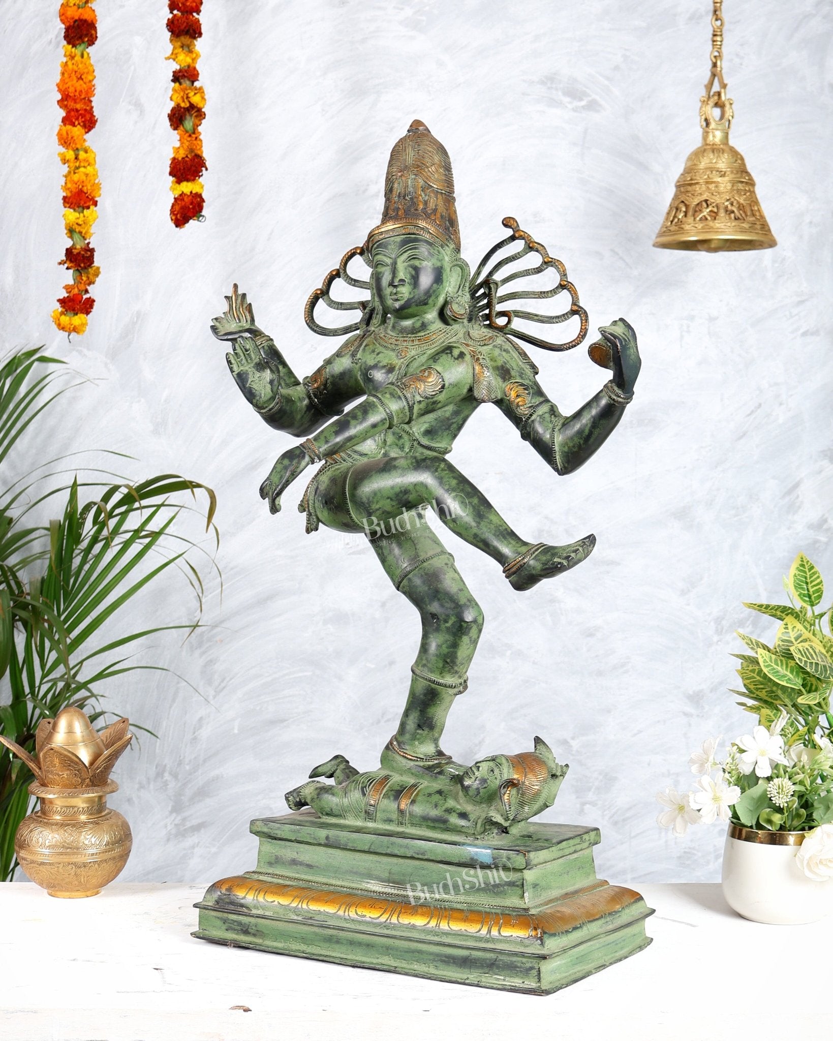 Brass Dancing Shiva Nataraja statue 27 inch Green antique tone - Budhshiv.com