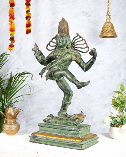 Brass Dancing Shiva Nataraja statue 27 inch Green antique tone - Budhshiv.com