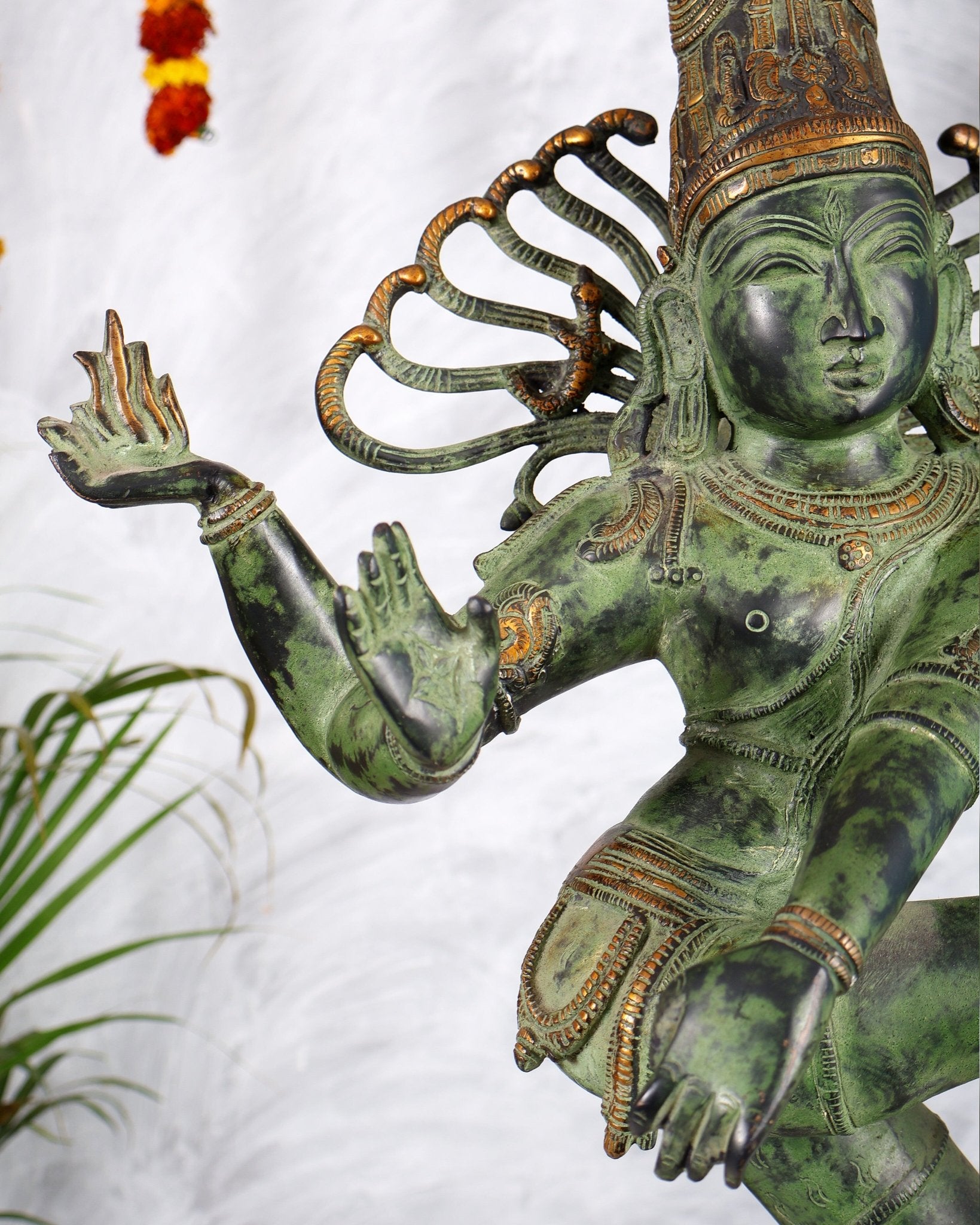 Brass Dancing Shiva Nataraja statue 27 inch Green antique tone - Budhshiv.com