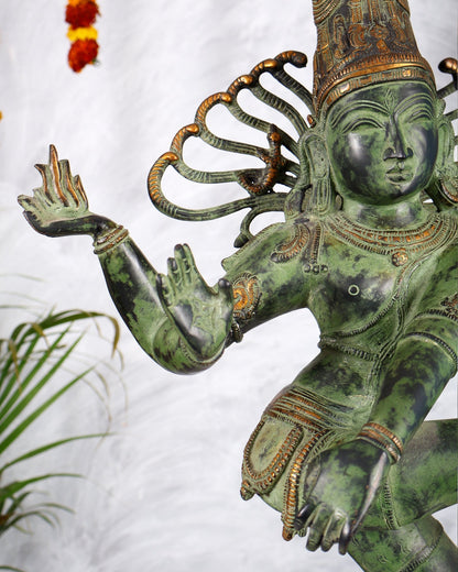 Brass Dancing Shiva Nataraja statue 27 inch Green antique tone - Budhshiv.com