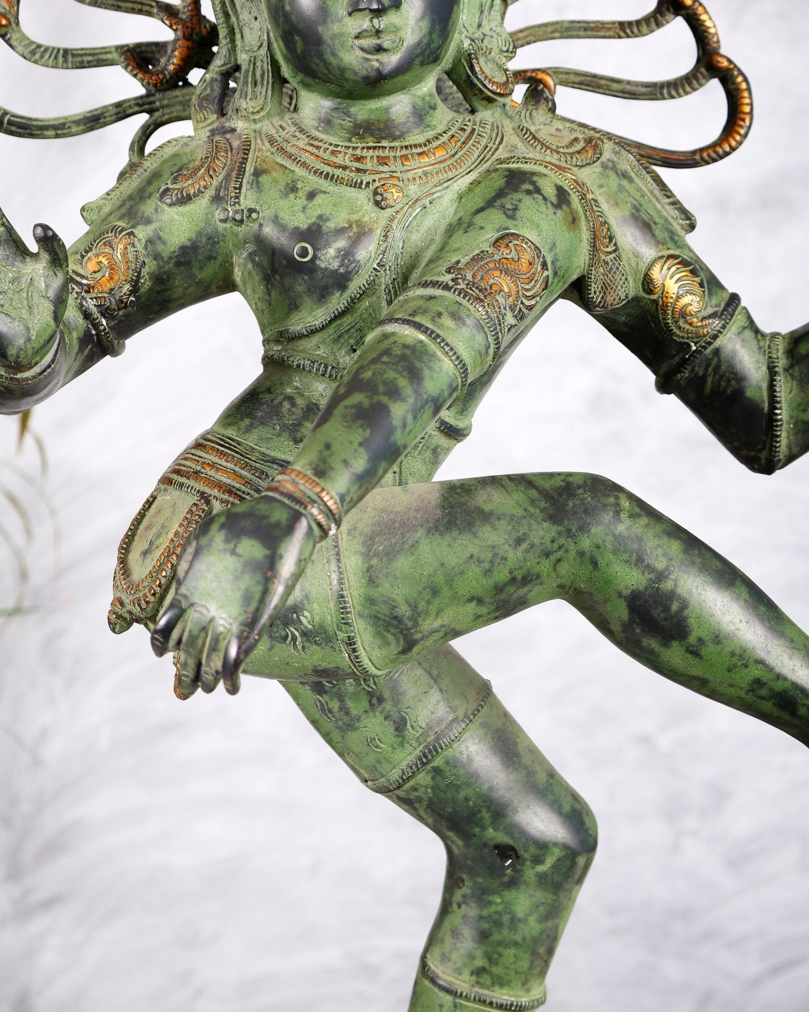 Brass Dancing Shiva Nataraja statue 27 inch Green antique tone - Budhshiv.com