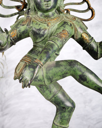 Brass Dancing Shiva Nataraja statue 27 inch Green antique tone - Budhshiv.com