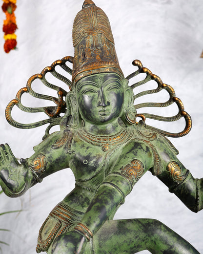 Brass Dancing Shiva Nataraja statue 27 inch Green antique tone - Budhshiv.com