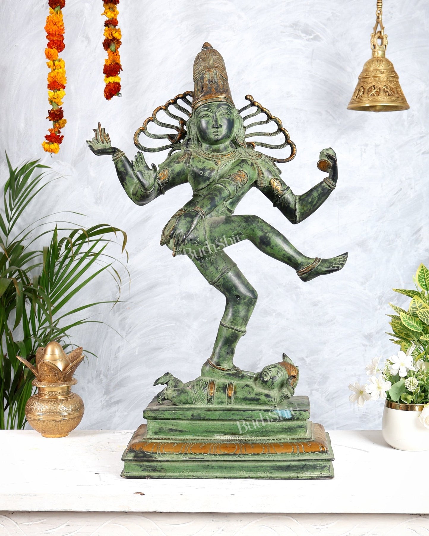 Brass Dancing Shiva Nataraja statue 27 inch Green antique tone - Budhshiv.com