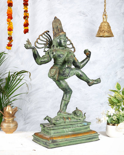 Brass Dancing Shiva Nataraja statue 27 inch Green antique tone - Budhshiv.com