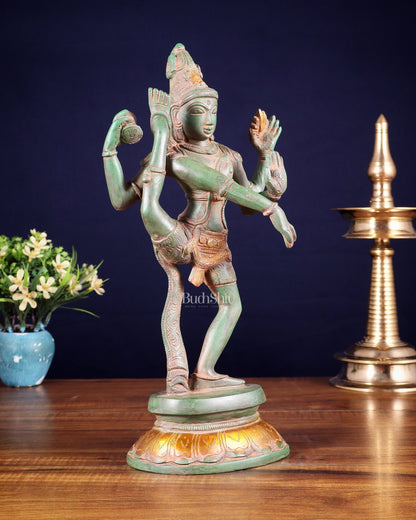 Brass Dancing Shiva Rudratandava Sculpture green patina tone 12 inch - Budhshiv.com