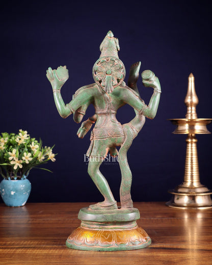 Brass Dancing Shiva Rudratandava Sculpture green patina tone 12 inch - Budhshiv.com