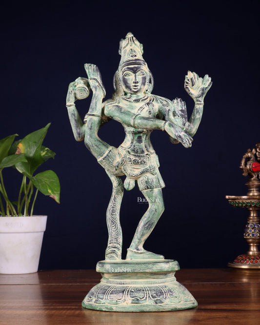 Brass Dancing Shiva Rudratandava Sculpture stonefinish 12 inch - Budhshiv.com