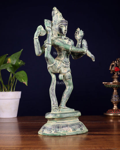 Brass Dancing Shiva Rudratandava Sculpture stonefinish 12 inch - Budhshiv.com