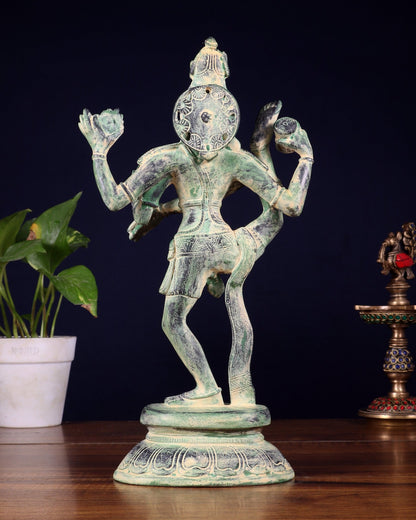 Brass Dancing Shiva Rudratandava Sculpture stonefinish 12 inch - Budhshiv.com