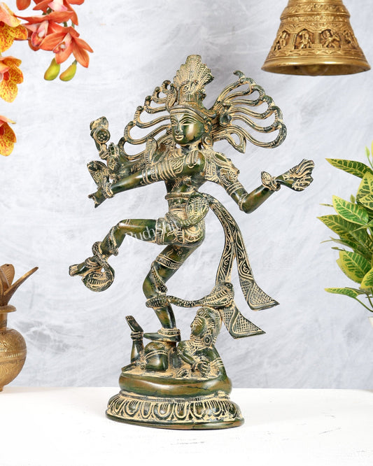 Brass Dancing Shiva Statue – Green Patina Finish 15 inch - Budhshiv.com