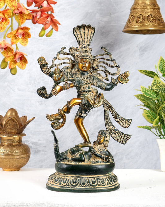 Brass Dancing Shiva Statue Without Ring – Vintage Henna Tone Finish Nataraja Sculpture (14.5 Inches) - Budhshiv.com