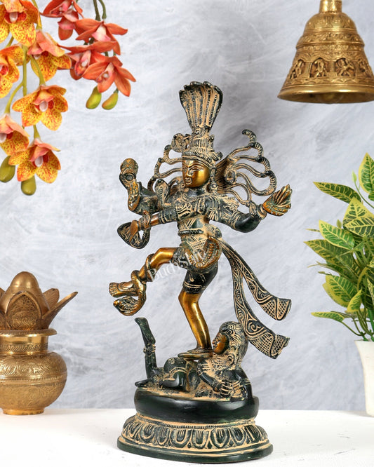Brass Dancing Shiva Statue Without Ring – Vintage Henna Tone Finish Nataraja Sculpture (14.5 Inches) - Budhshiv.com