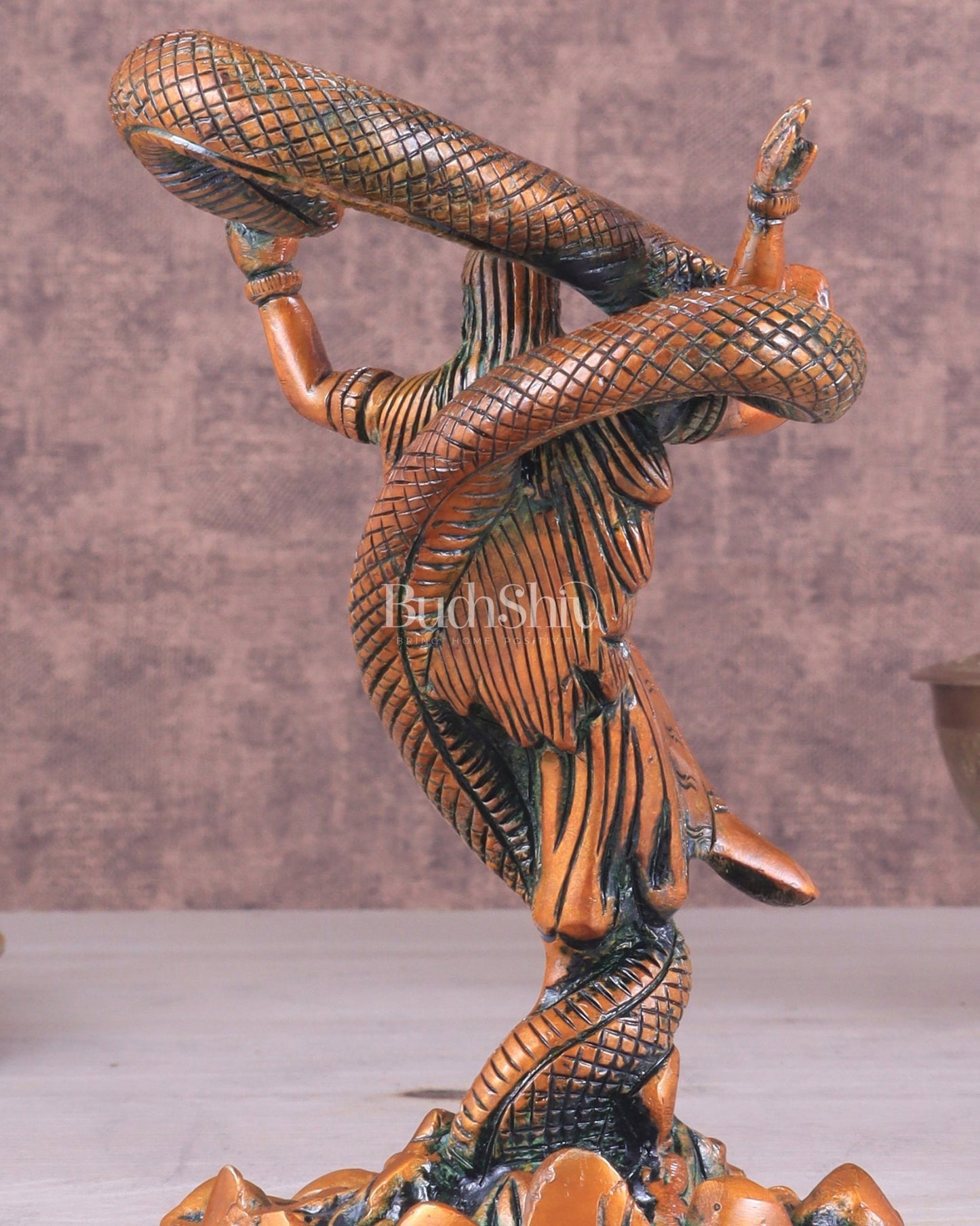 Brass Dancing Shiva Surrounded by Vasuki - Excellent Statue brown tone - Budhshiv.com