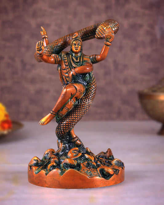 Brass Dancing Shiva Surrounded by Vasuki - Excellent Statue brown tone - Budhshiv.com