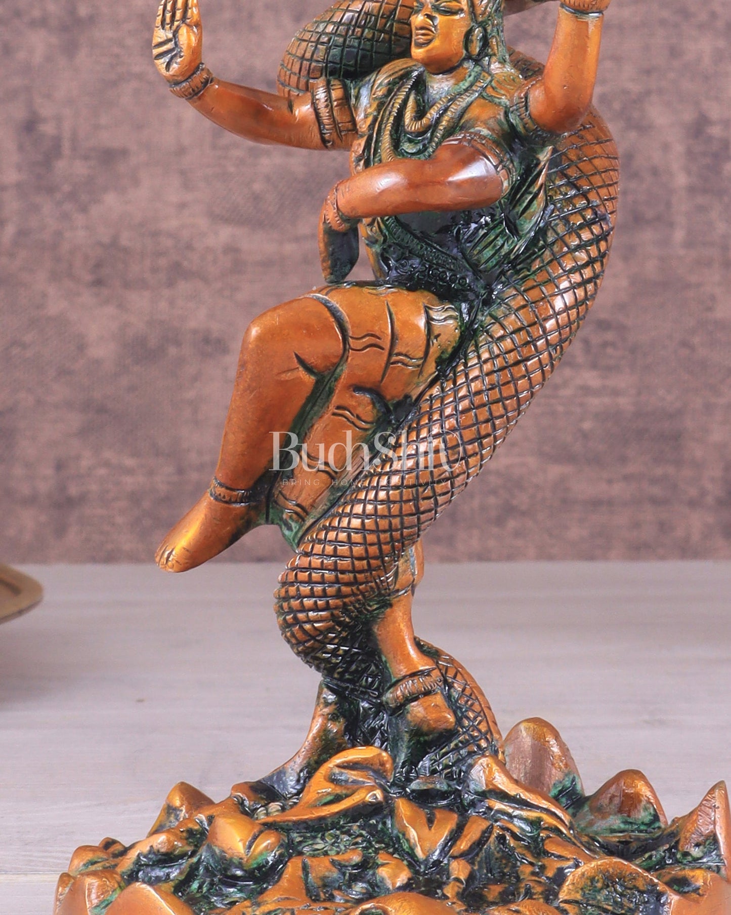 Brass Dancing Shiva Surrounded by Vasuki - Excellent Statue brown tone - Budhshiv.com