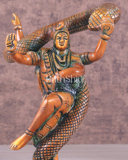 Brass Dancing Shiva Surrounded by Vasuki - Excellent Statue brown tone - Budhshiv.com