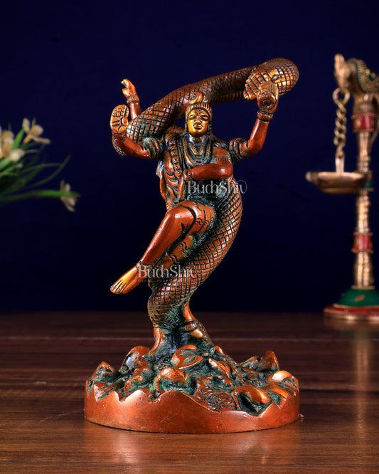 Brass Dancing Shiva Surrounded by Vasuki - Excellent Statue brown tone - Budhshiv.com