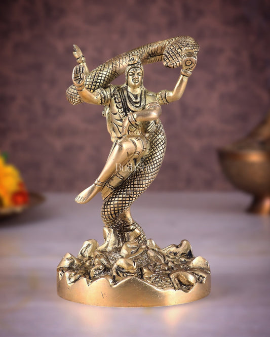 Brass Dancing Shiva Surrounded by Vasuki - Excellent Statue - Budhshiv.com