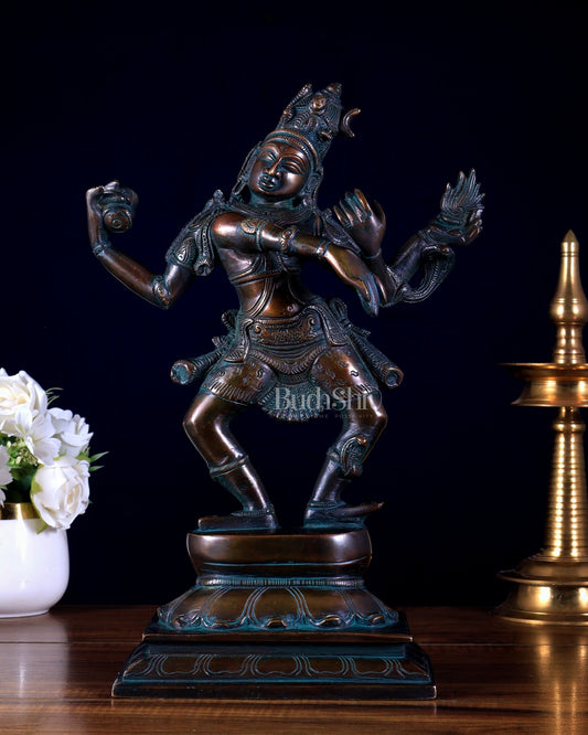 Brass Dancing Shiva with Four Arms Statue - 14" Bronze tone - Budhshiv.com