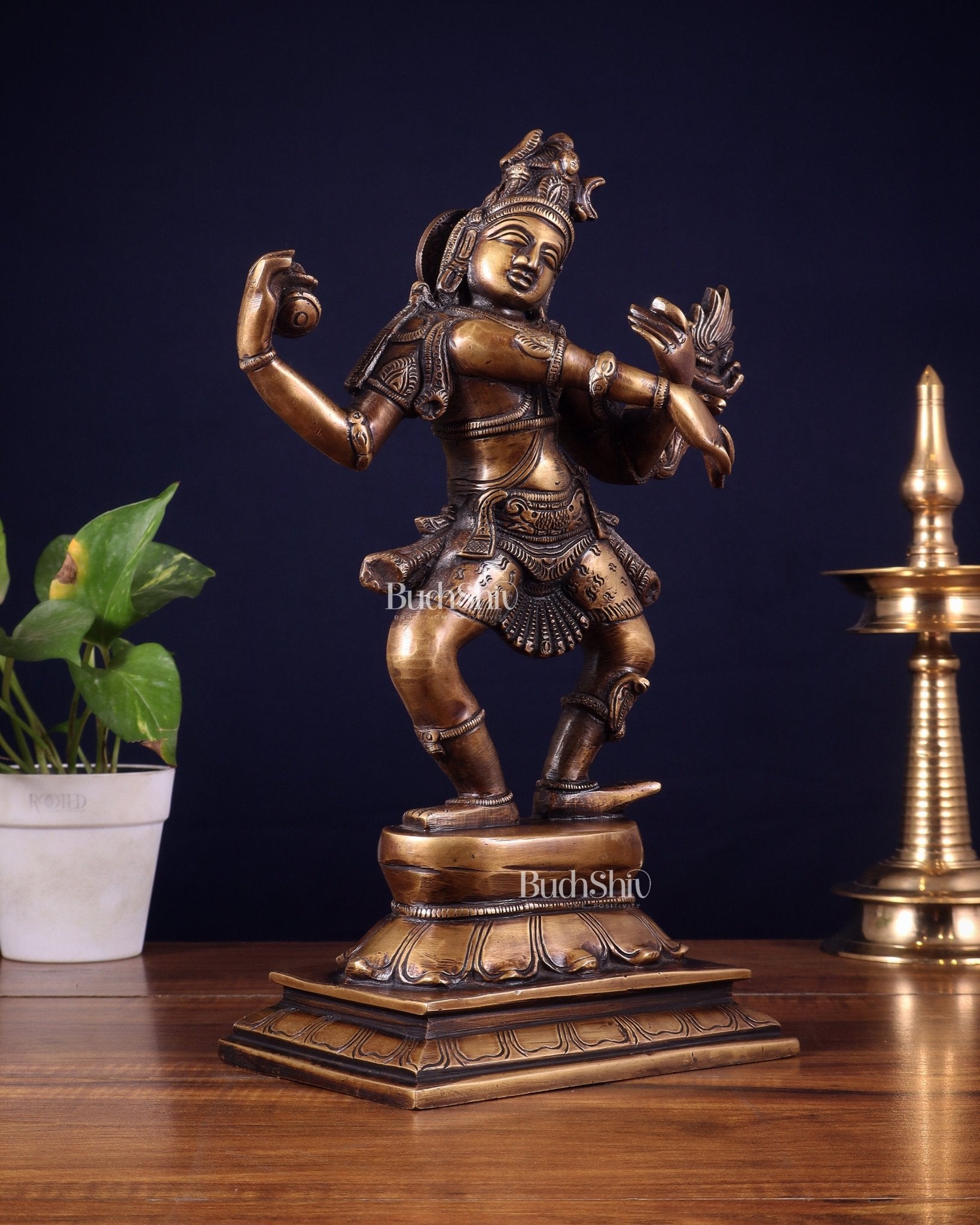 Brass Dancing Shiva with Four Arms Statue - 14" vintage tone - Budhshiv.com