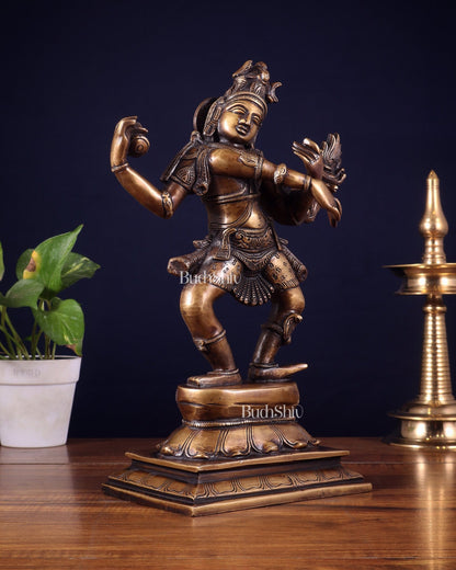 Brass Dancing Shiva with Four Arms Statue - 14" vintage tone - Budhshiv.com