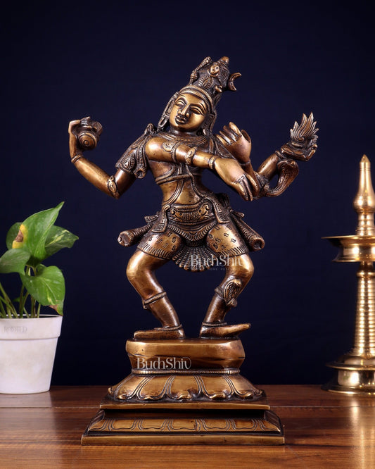 Brass Dancing Shiva with Four Arms Statue - 14" vintage tone - Budhshiv.com