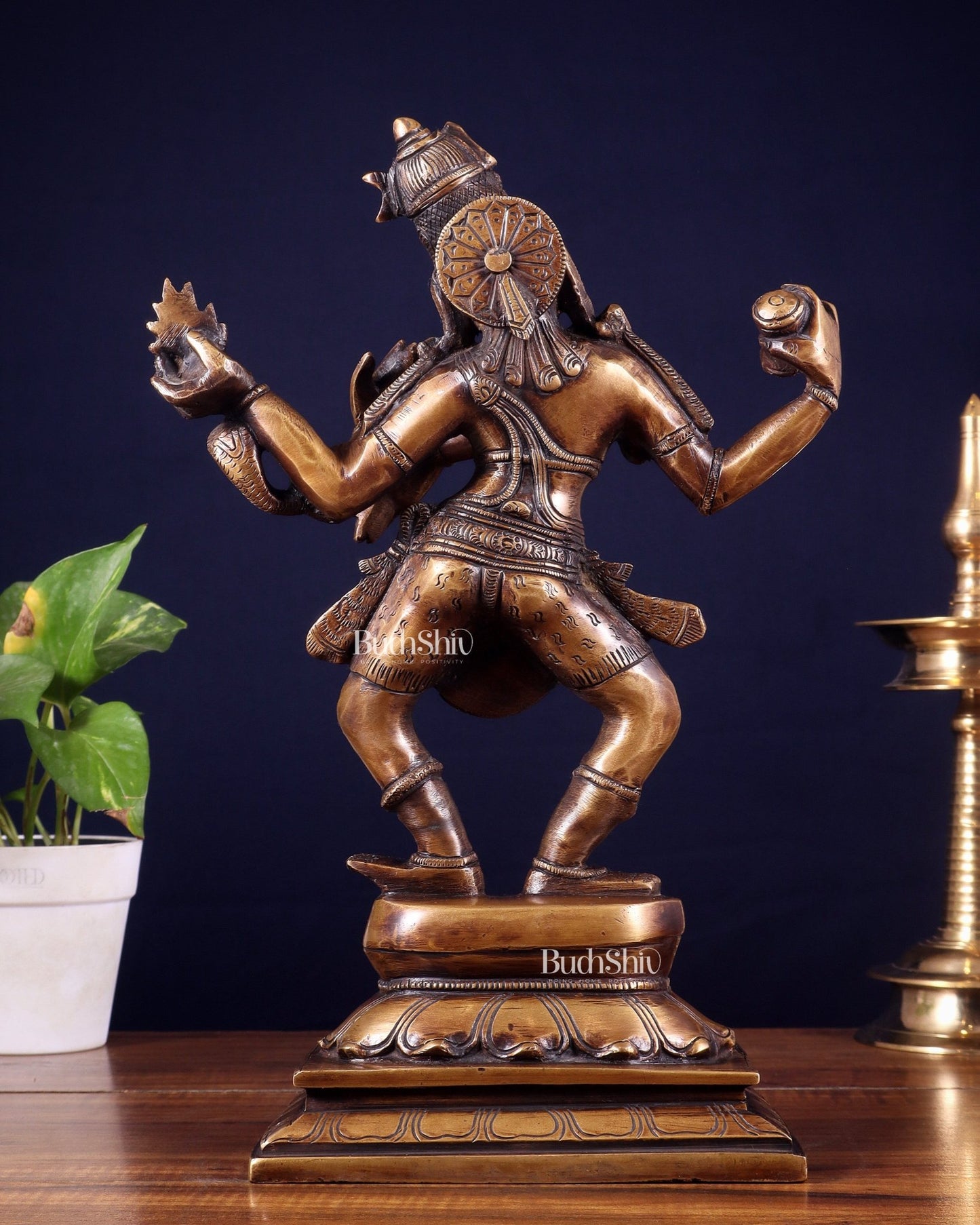 Brass Dancing Shiva with Four Arms Statue - 14" vintage tone - Budhshiv.com