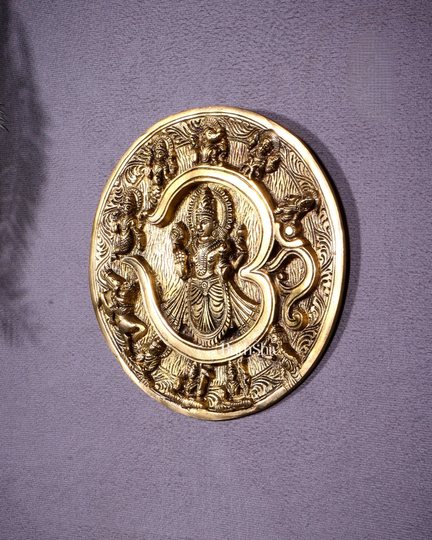 Brass Dashavatar Wall Hanging Round Plate | 8" Diameter | Intricate Carvings - Budhshiv.com