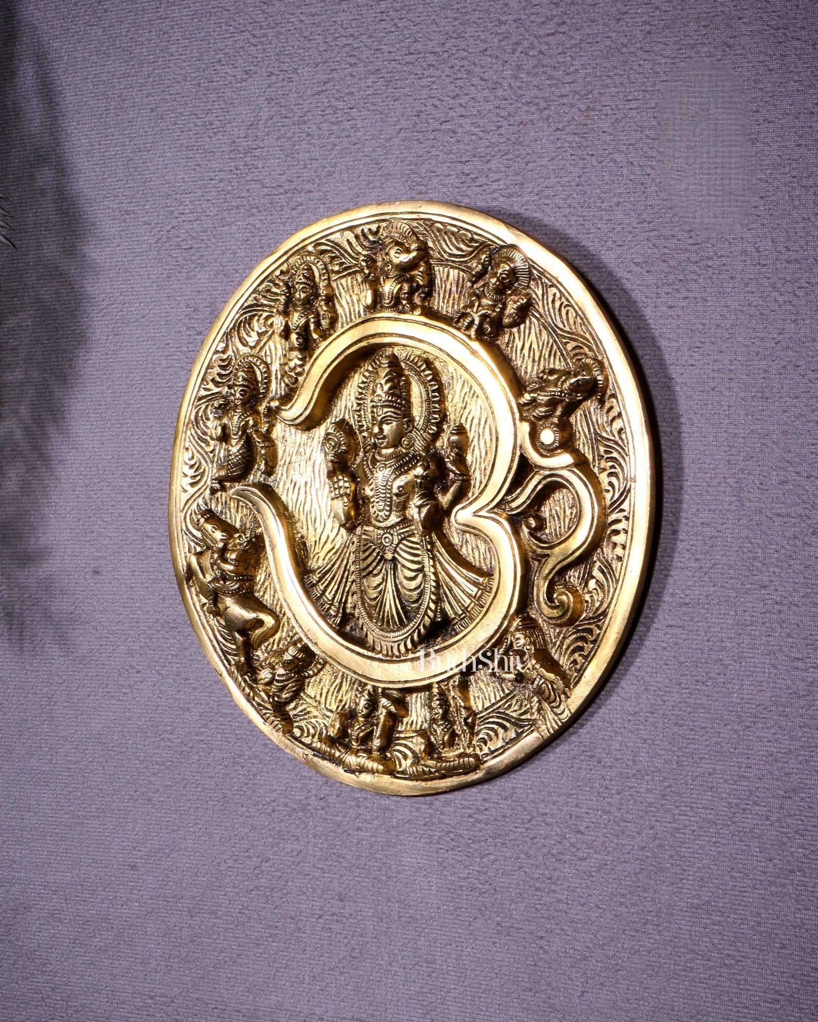 Brass Dashavatar Wall Hanging Round Plate | 8" Diameter | Intricate Carvings - Budhshiv.com