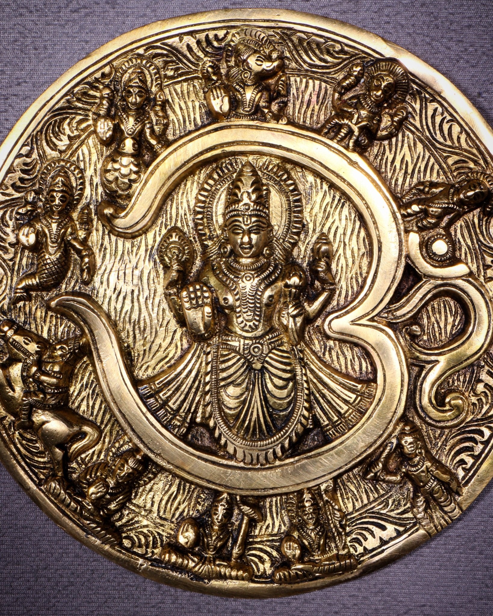 Brass Dashavatar Wall Hanging Round Plate | 8" Diameter | Intricate Carvings - Budhshiv.com