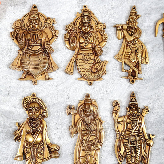 Brass Dashavatar Wall Hanging Set – Intricately Handcrafted Decorative Panels (Set of 10) - Budhshiv.com