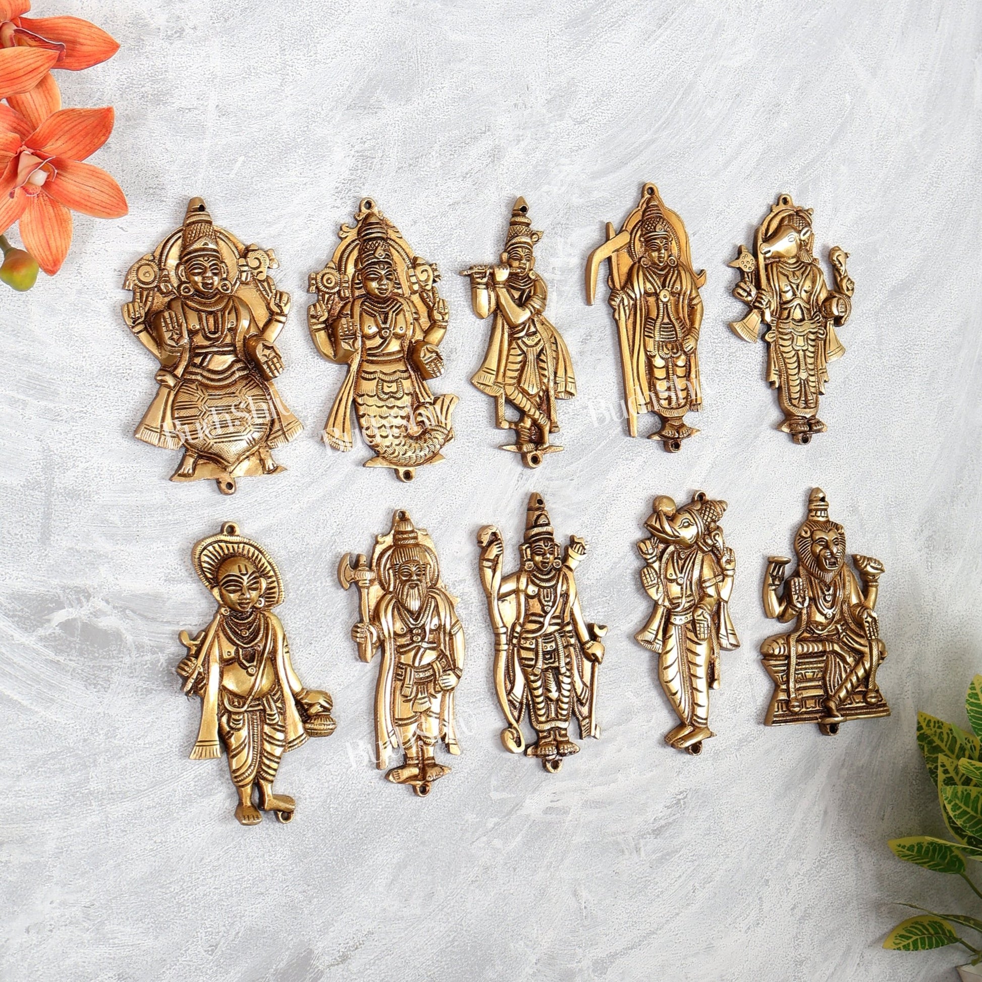 Brass Dashavatar Wall Hanging Set – Intricately Handcrafted Decorative Panels (Set of 10) - Budhshiv.com