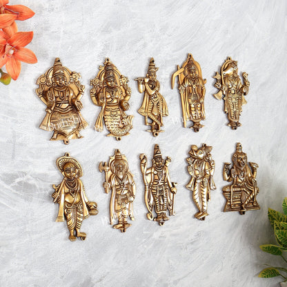 Brass Dashavatar Wall Hanging Set – Intricately Handcrafted Decorative Panels (Set of 10) - Budhshiv.com