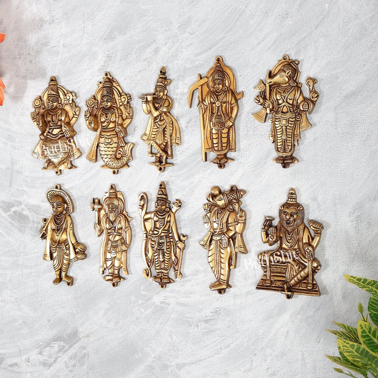 Brass Dashavatar Wall Hanging Set – Intricately Handcrafted Decorative Panels (Set of 10) - Budhshiv.com