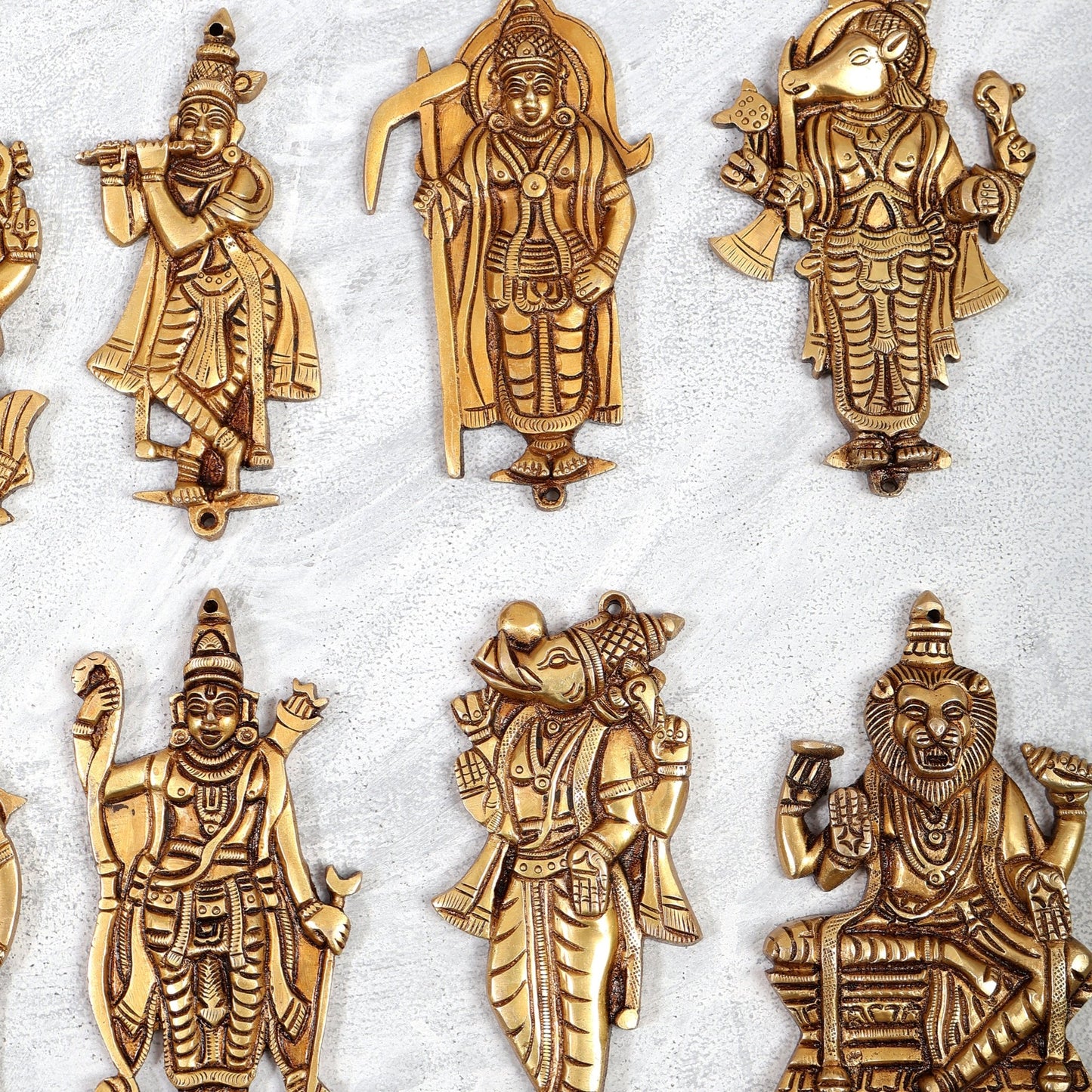 Brass Dashavatar Wall Hanging Set – Intricately Handcrafted Decorative Panels (Set of 10) - Budhshiv.com