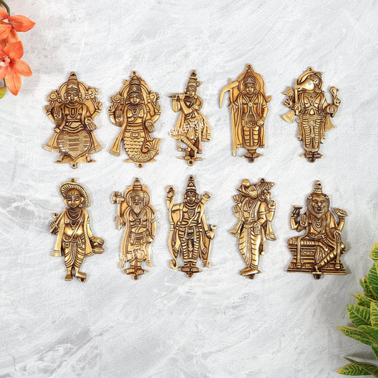 Brass Dashavatar Wall Hanging Set – Intricately Handcrafted Decorative Panels (Set of 10) - Budhshiv.com