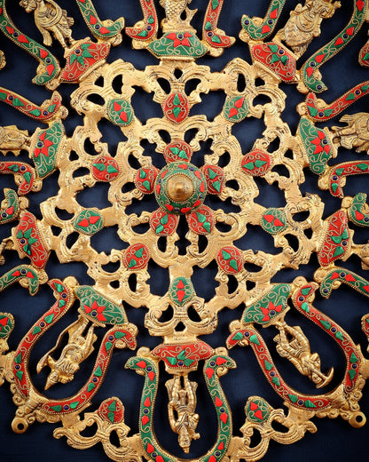 Brass dashavataram Wall hanging 25" with meenakari - Budhshiv.com