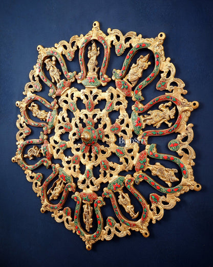 Brass dashavataram Wall hanging 25" with meenakari - Budhshiv.com