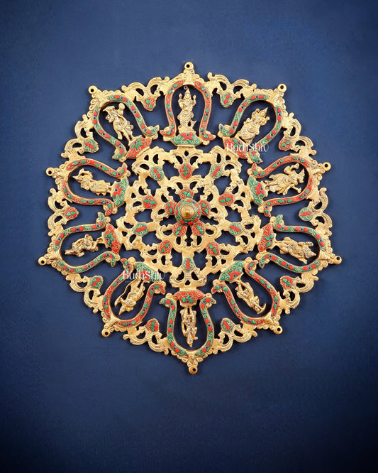 Brass dashavataram Wall hanging 25" with meenakari - Budhshiv.com