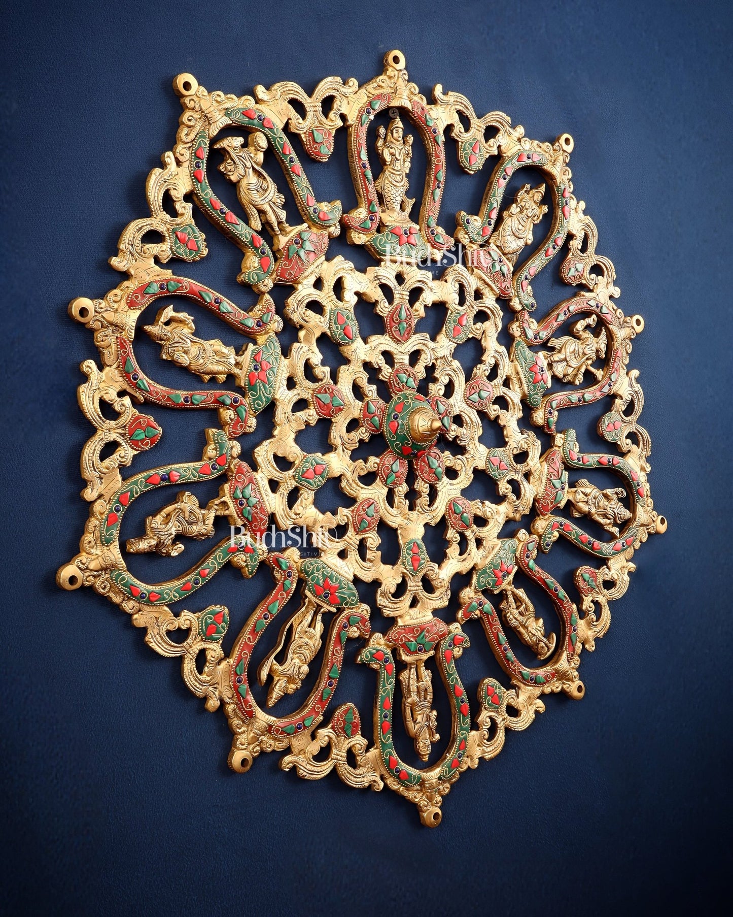 Brass dashavataram Wall hanging 25" with meenakari - Budhshiv.com