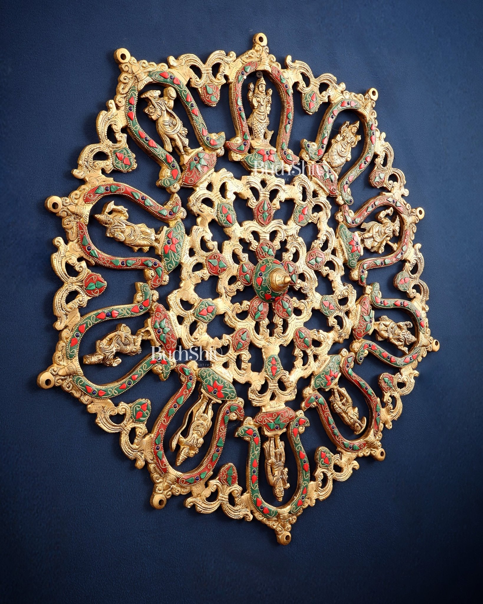 Brass dashavataram Wall hanging 25" with meenakari - Budhshiv.com