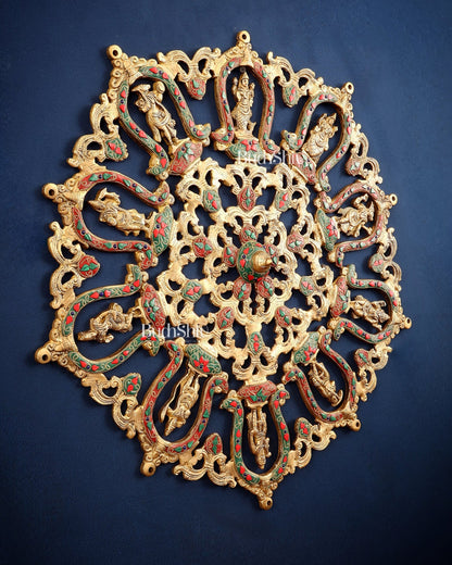 Brass dashavataram Wall hanging 25" with meenakari - Budhshiv.com