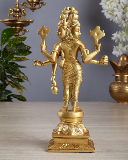 Brass Dattatreya Standing Statue 9.5" - Budhshiv.com