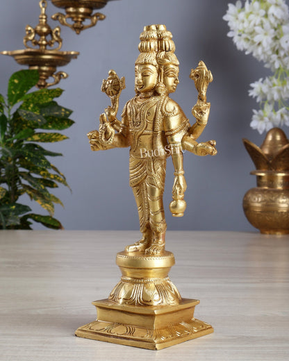 Brass Dattatreya Standing Statue 9.5" - Budhshiv.com